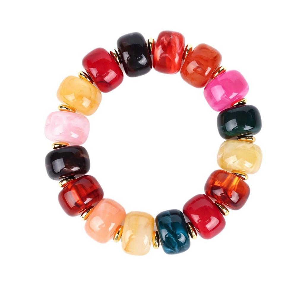 Direct supply retro elastic bracelet dopamine contrasting color ink resin bucket bead bracelet bracelet