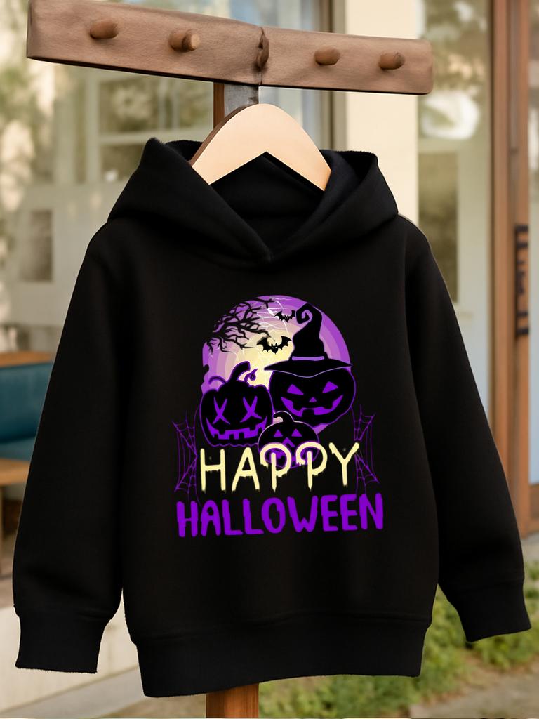 Girls' Halloween Fall/Winter Hooded Sweatshirt - Long-sleeved Casual Pullover, Multiple Colors Available, Regular Fit -
