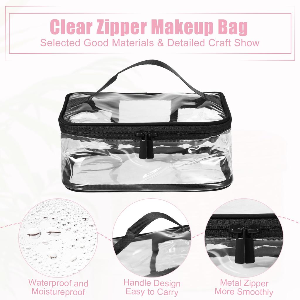 VOCOSTE Clear Makeup Transparent for Pack of Black Bag, Waterproof, PVC, Travel, 2,