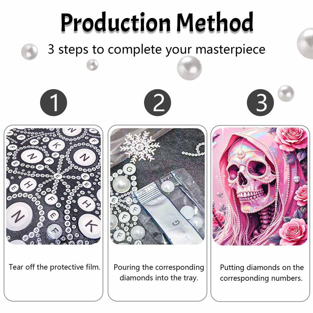Halloween Pink Floral Pearl Painting Art Full Pearl Handmade Diy Home Decorations