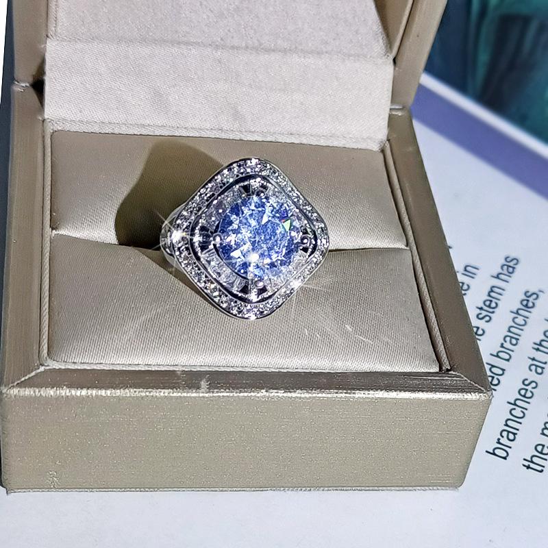 Square Drill Ring Full Diamond Micro Insert Earrings Pendant Clavicle Necklace Jewelry Set