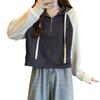 Women's Color Block Raglan Half-Zip Hooded Sweatshirt - Spring/Autumn 2023 Petite Versatile Short Top