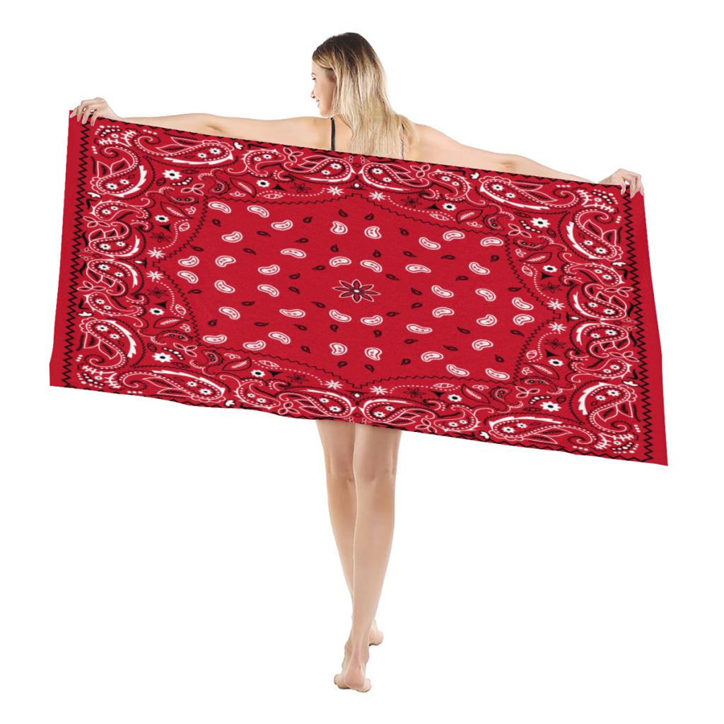 Quick Drying Beach Towels Paisley Red Bandana Oversized 30X60Inch Printing Towel Super Absorbent Pool Towel Blanket