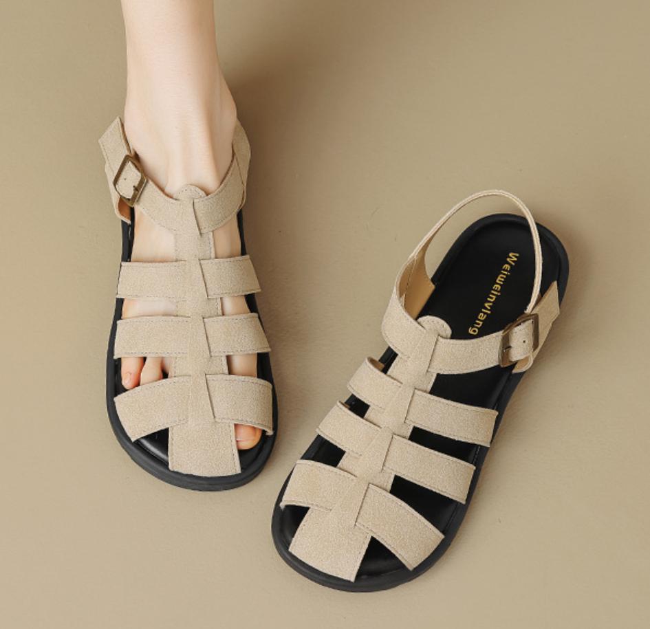 

Fashion 2025 Silver Knitted Sandalias Mujer Summer Cut-Out Shoes Ladies Gladiator Sandals Flats Ankle Strap Rome Pig Cage Sandales Women 35 абрикосовый