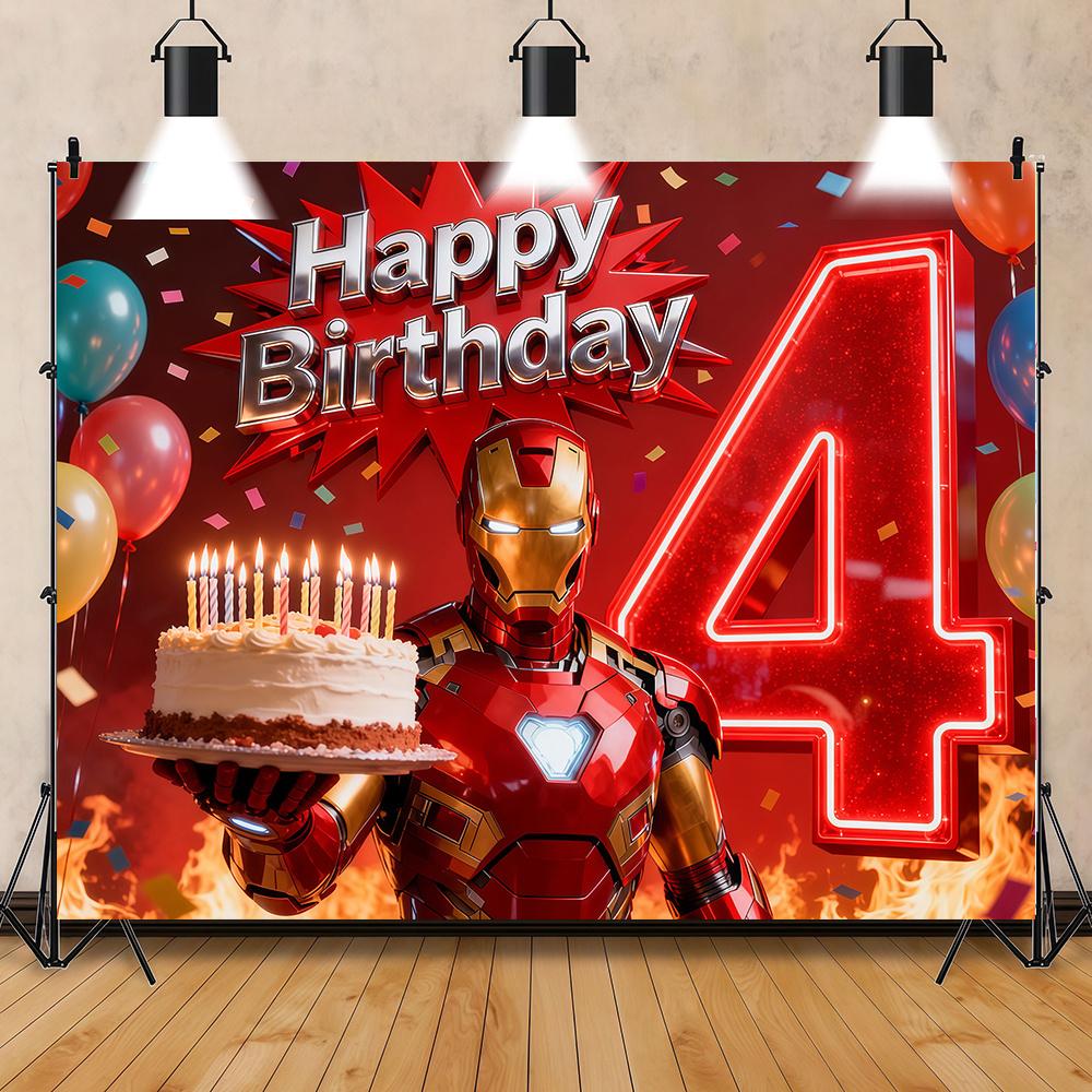 Iron Man Theme Banner Background Children Boy Birthday Party Decoration Customizable Room Poster Baby Shower Arrangement Props
