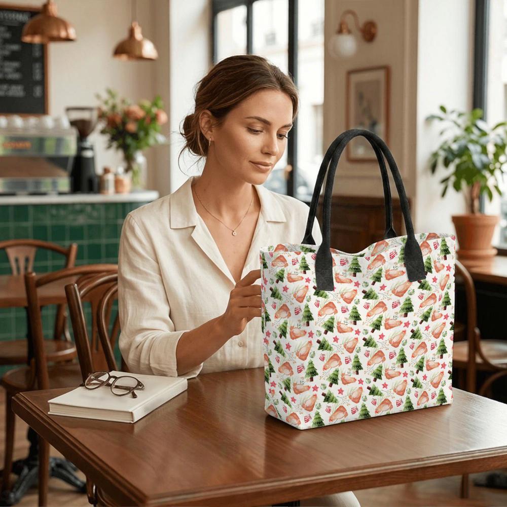 Christmas Cute Print Tote Bag Fashion Large Capacity Casual Daily Carry Handbag For Shopping Travel