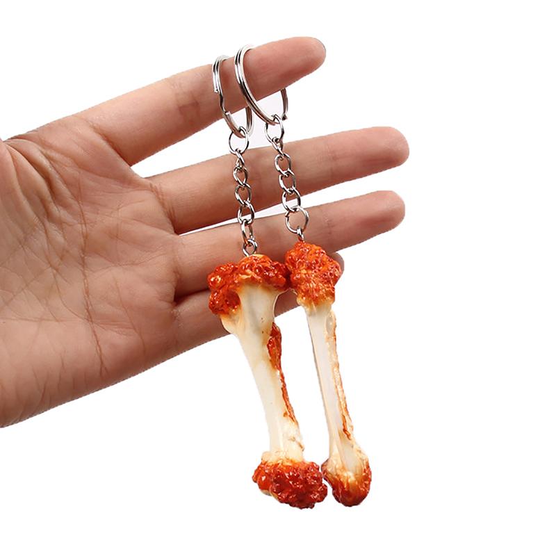 Pvc Chicken Wing Bone Charm Simulated Chicken Leg Bone Key Ring Props Imitation Food Key Chain Bag Pendant Decoration Cute Gift