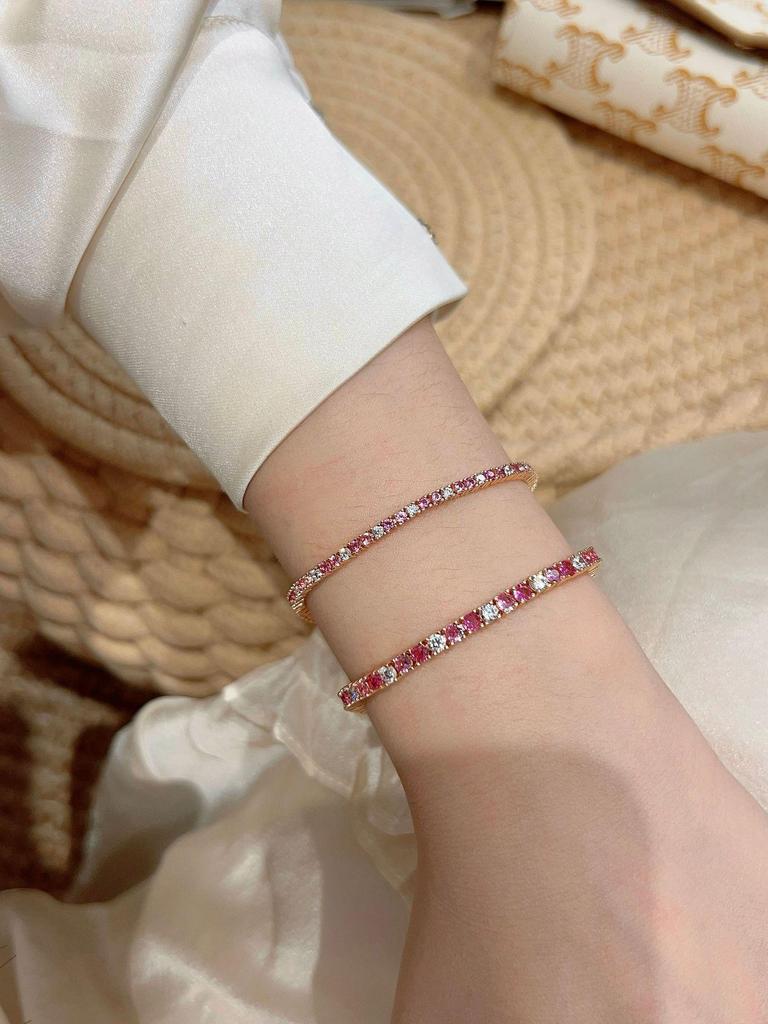 Gradient Pink Diamond 2mm Tennis Bracelet - High-End Light Luxury 925 Silver Starlight Design for Women