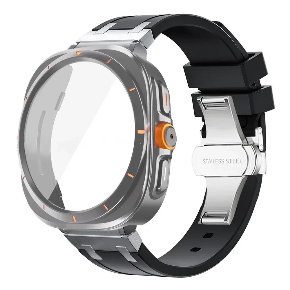 Luxury Silicone Strap+Plastic Case for Samsung Galaxy 7 6 44mm 40mm Sport Men Band for GALAXY Watch 7 6 Change To Ultra Bracelet