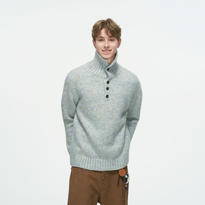 

Dream Made Old Money Style High-Neck Relaxed Pullover Sweater for Men, Autumn and Winter Turn-Down Collar Light Luxury Knitwear Light gray XL