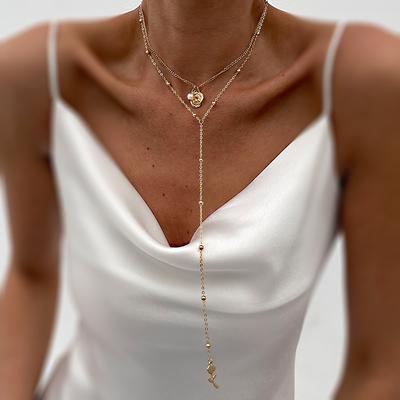 Jewelry Ins Stacked with Long Imitation Pearl Necklaces, Temperament Versatile Rose Y-shaped Fringed Necklace for Women
