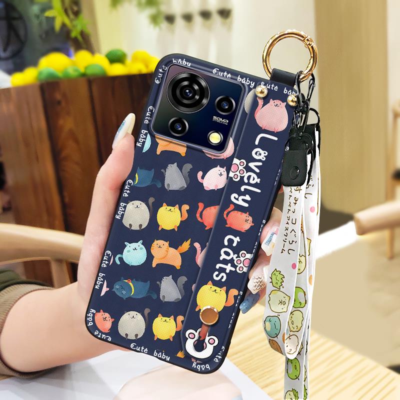 Cute Lanyard Phone Case For ZTE Blade V50 Vita Back Cover Durable Kickstand Fashion Design Waterproof Wristband Ring