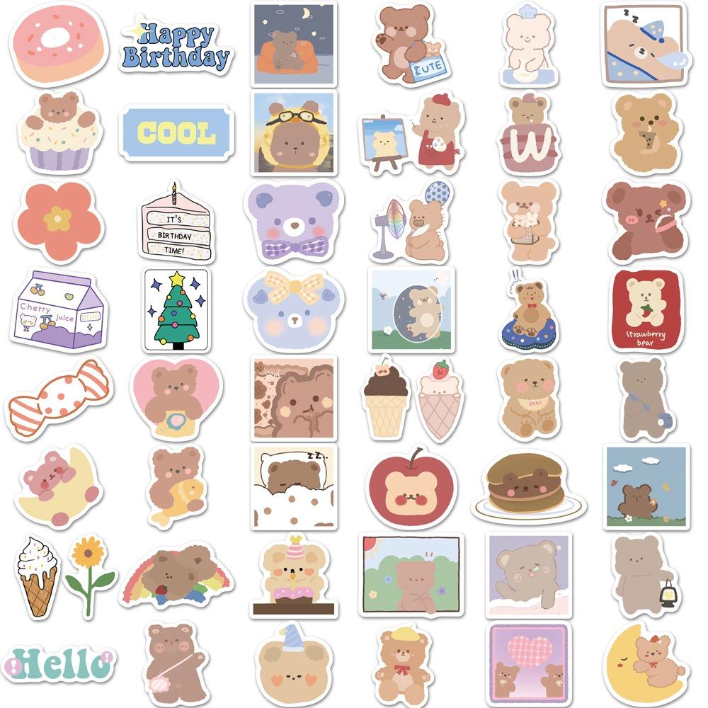 102pcs Small Fresh Style Cute Bear Stickers For Diary Fridge Suitcase Decoration