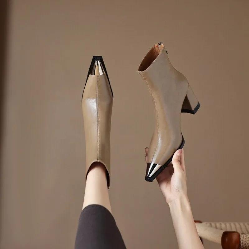 Sexy Pointed Toe Ankle Women Boots Brand Luxury High Heels Shoes 2025 New Winter Leather Goth Gladiator Pumps Chelsea Botines