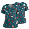 Women's Casual Printed V-Neck Pocket Side Slit Short Sleeved Top Short Sleeved Top