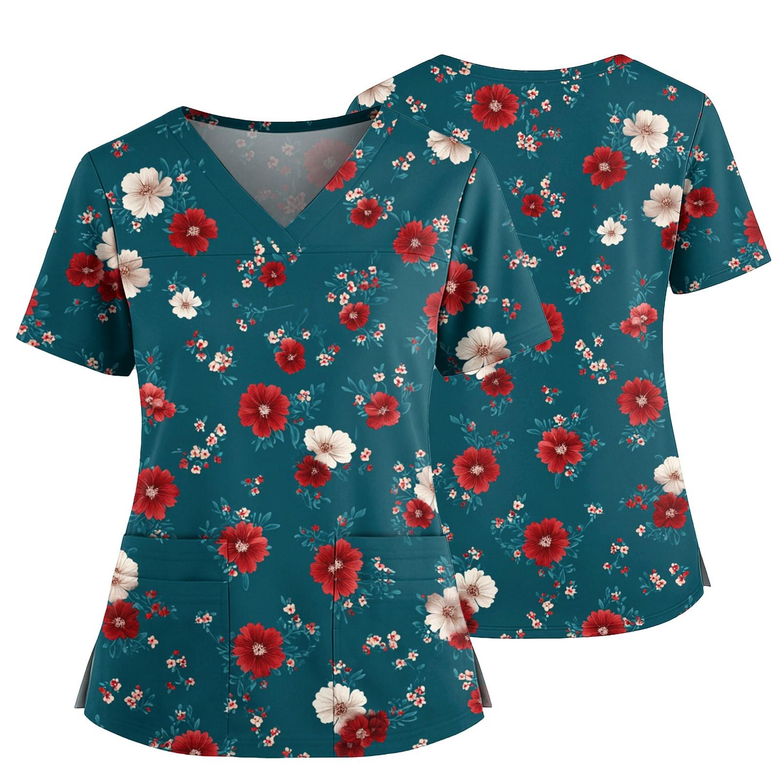 

Женский повседневный топ с принтом, V-образным вырезом, карманом, боковым разрезом и короткими рукавами XL