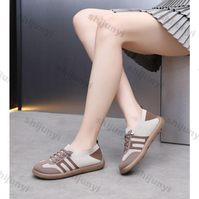 Women Flats 2026 Spring New Autumn Mesh Breathable Comfortable Soft Sole Casual Shoes Fashion Cross Tied Vintage Fly Weave Shoes