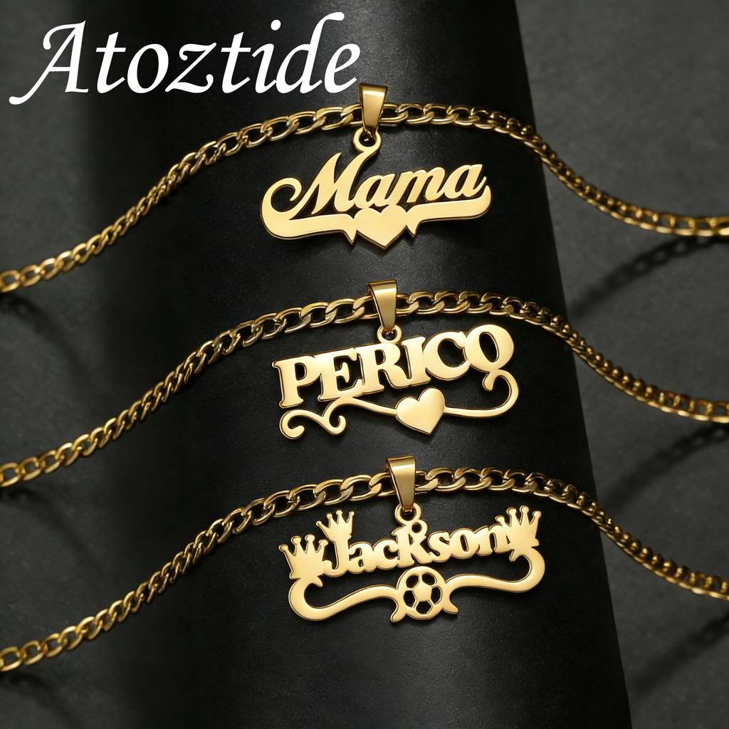 Atoztide Custom Name Necklace for Women Bottom Heart Stainless Steel Jewelry Nameplate Choker Chain Personalized Birthday Gift