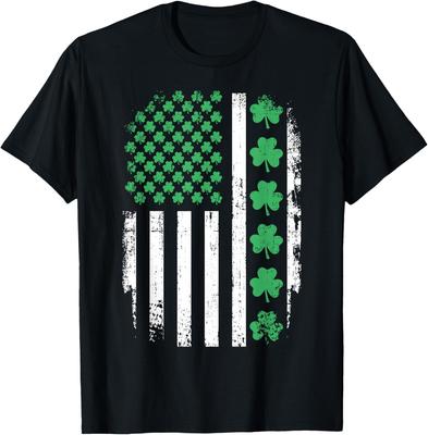 Shamrock American Flag Distressed St Patricks Day Graphic Tee Casual Mens TShirt