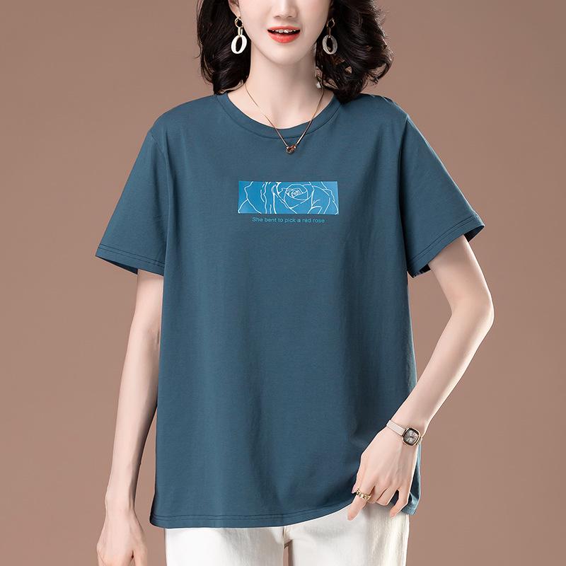Women's Plus Size Casual Cotton Round Neck T-Shirt - Summer Short Sleeve Loose Fit for Middle-Aged Moms