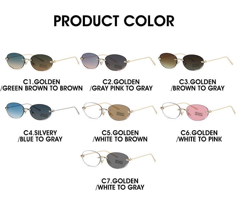 Fotochromowe Bezramowe Owalne Damskie Okulary Przeciwsłoneczne - Ochrona UV i Modny Styl INS (Model 2509)