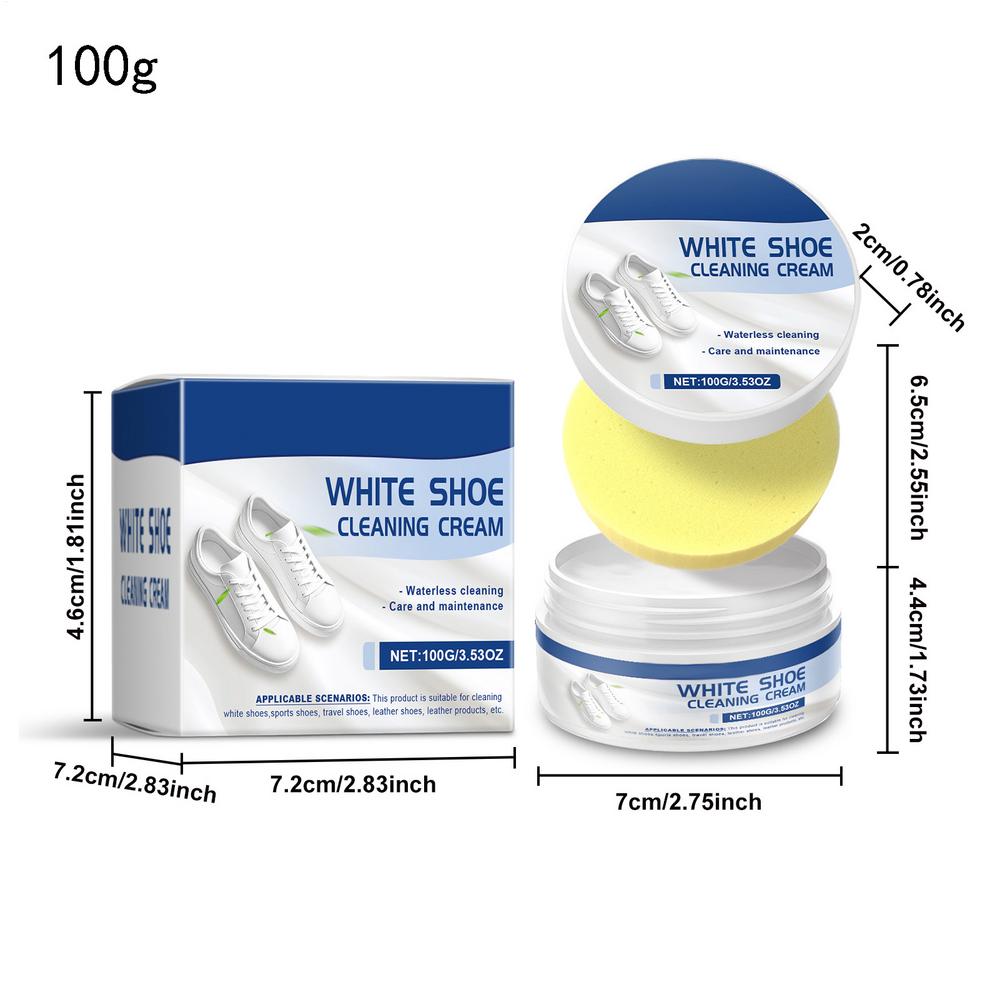 White Shoe Cleaning Cream with Sponge Stains Remover Shoes Whitening Cleaning Brightening Whitening And Yellowing Maintenance 100g