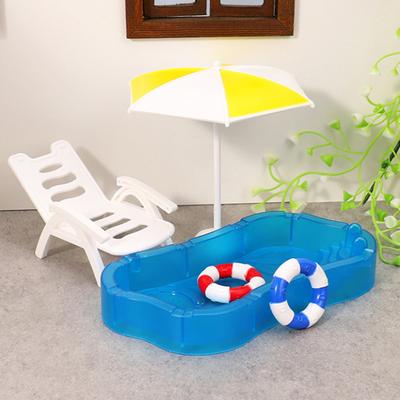 1 Set Kinder Spielzeug Puppenhaus Niedliche Simulation Mini Schwimmbad Schwimmring Strandstuhl Set Modell DIY Dekoration