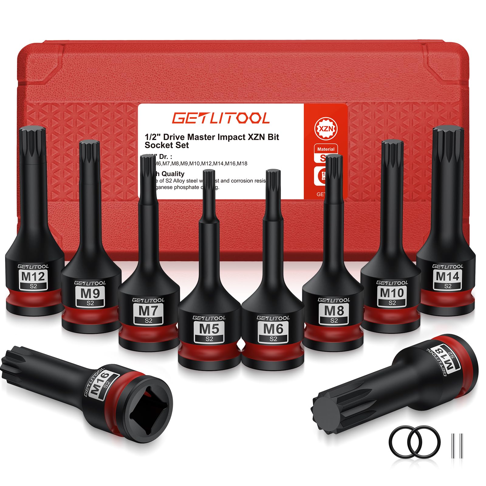 

GETLITOOL 10-Piece Impact XZN Bit Socket Set, S2 Steel, HRC58-62 Hardness [M5-M18]