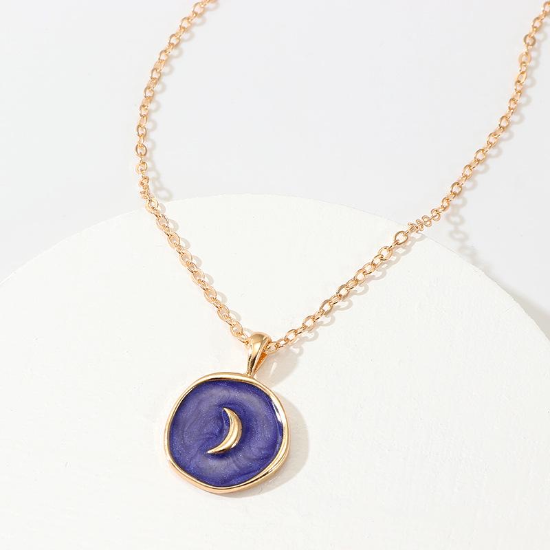 Modische Halskette mit Tropfenanhänger aus Legierung, Öl, Herz, Mond und Blitz, elegant, süß, rund, Partyschmuck für Damen, Geschenk