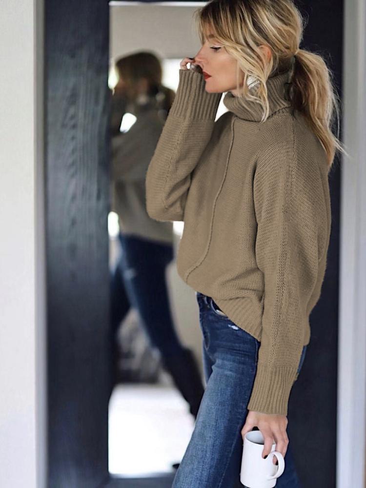 Pullovers Fashion High Neck Loose OL Commuter Knit Big Size Women Pullover Casual Long Sleeved Pullover Soft Elegant Basic Knitted Tops