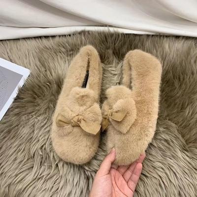 3543 Women's Shoes 41 with Skirt Bow Fluffy Shoes Winter Velvet Warm-soled Beanie Cotton Shoes