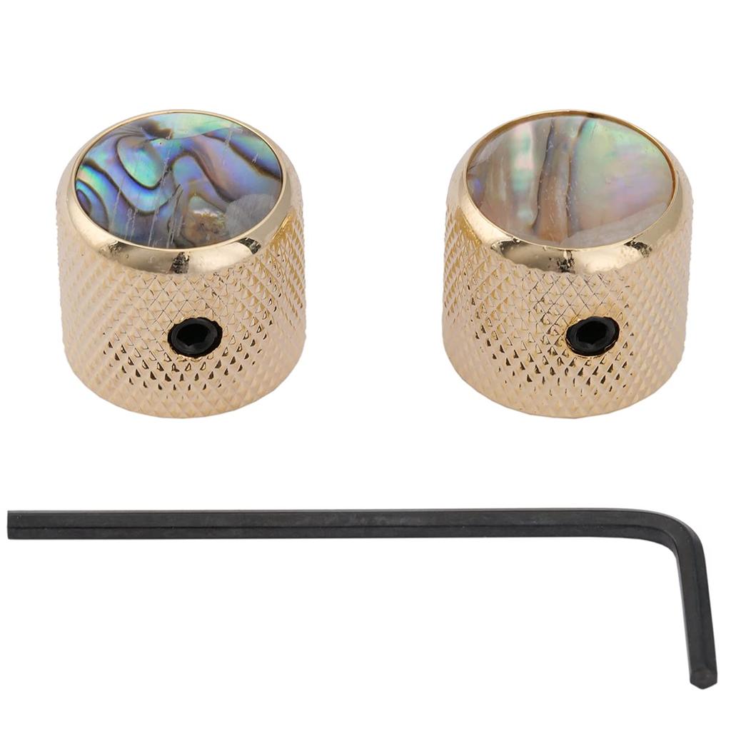 Musiclily Pro 6mm Steel Dome Guitar Knobs with Abalone Top and Screw Mounts for Telecaster Electric Guitars and Precision Gold of Basses, (Set 2)