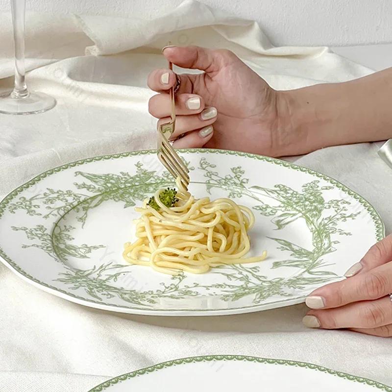 Essteller im chinesischen Retro-Stil, kreative grüne High-End-Keramikteller, exquisite Obst-Dessertschale, Haushaltsgeschirr