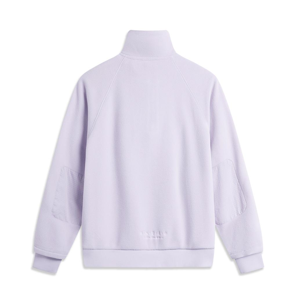 Li Ning Sports Trend Series Stand Collar Pullover Solid Color Fleece Warm Long Sleeve Sweatshirt Women sweatshirt Sea-Salt-Purple AWDU892-5