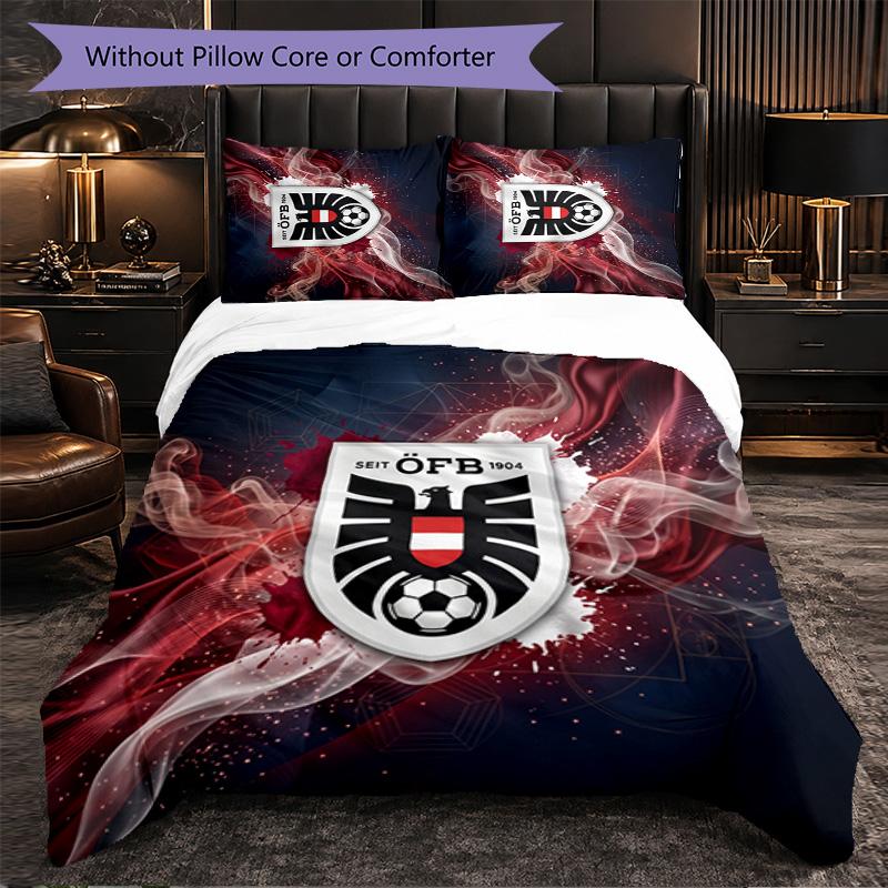 Austria Football Pattern 3 Pieces Bedding Set Soft Microfiber Duvet Cover with Pillow Cases for Bedroom