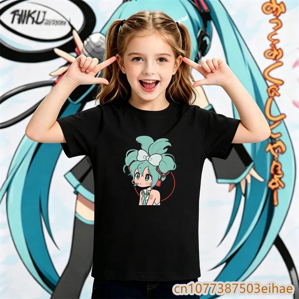 2026 Summer Hatsune Miku Y2K Retro Style Loose Printed ShortSleeved TShirt for Childrens Sporty Outfit