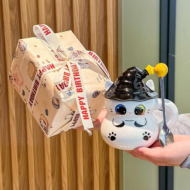 Creative funny birthday gift Halloween magic hat cat ceramic mug for boys and girls practical gifts