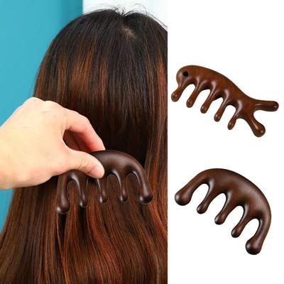 מסרק עיסוי קרקפת מעץ שן רחבה אלמוג טבעי מתנת צמיחת שיער לשיער מתולתל.