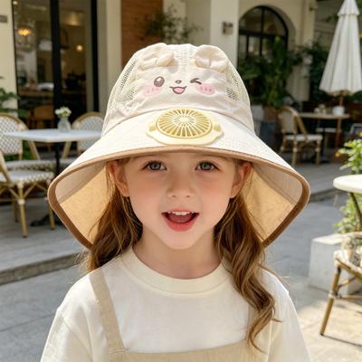 Kids Sun Hat Cartoon Shape Extra Large Brim Full Face UV Protection Solar Fan Cooling Mesh Breathable Summer Hat