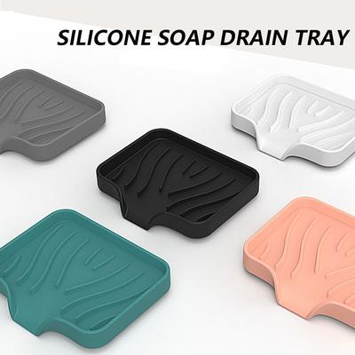 With Built-in Drain Lip Countertop Scrubber Soap Storage Holder Sink Tray Washstand Shelf Soap Dish