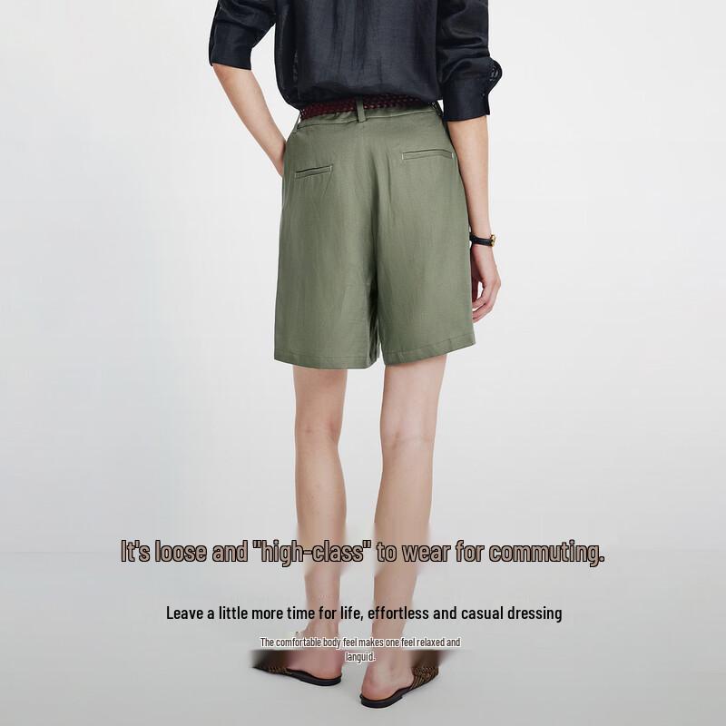 Navigare Women's Tencel Linen Belted Bermuda Shorts