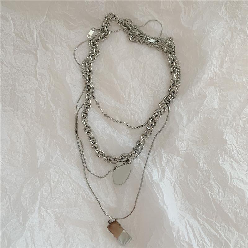 Fashion Multi-Layered Chain Necklace for Women Vintage Gold Color Stainless Steel Rectangle Pendant Necklace Party Jewelry