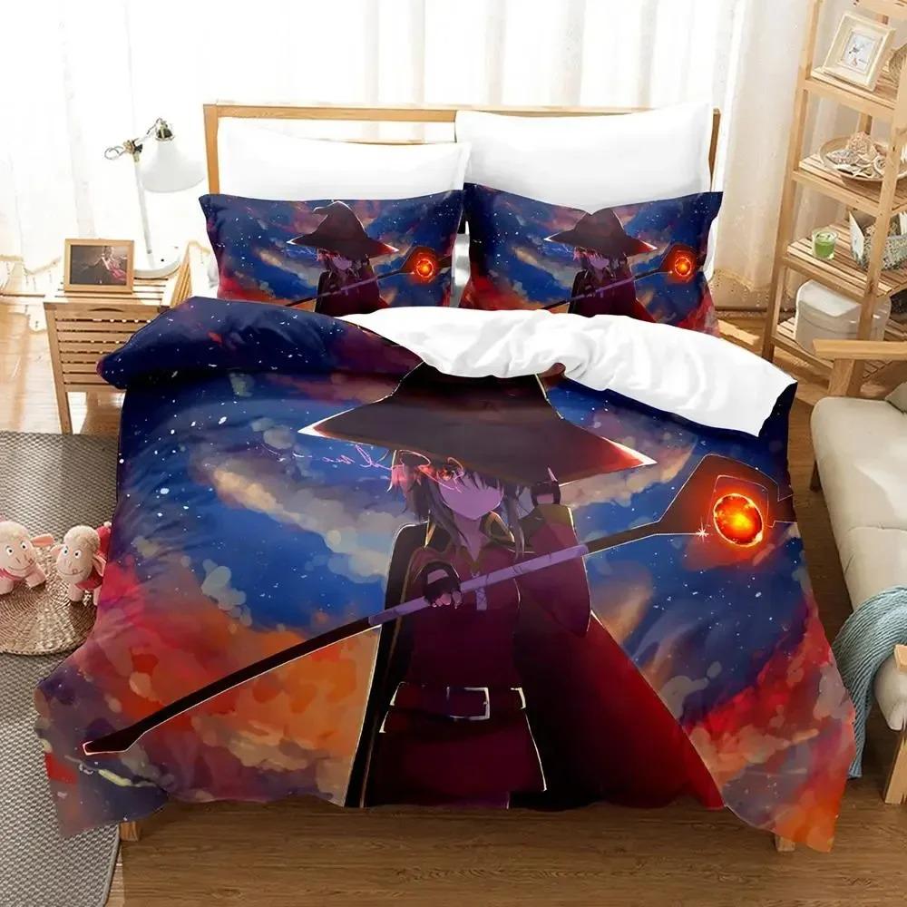 Anime KonoSuba Ložní souprava Povlak na přikrývku Ložní souprava Povlak na přikrývku Povlak na polštář Přikrývka king Queen Size Chlapci Dospělí Ložní souprava