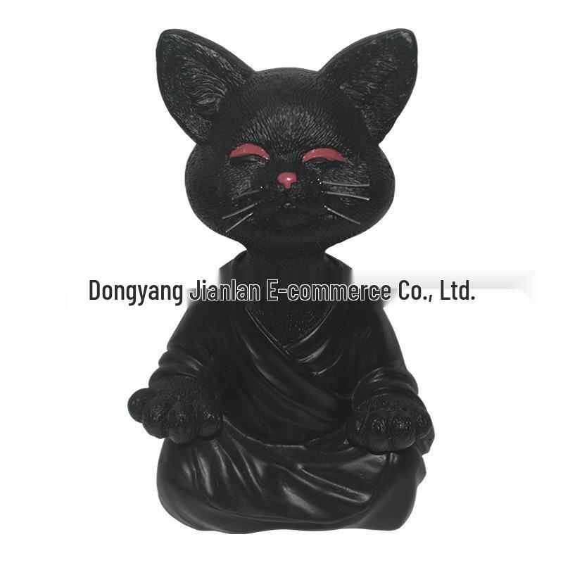 Zen Black Meditating Cat Sculpture - Resin Garden & Desk Ornament