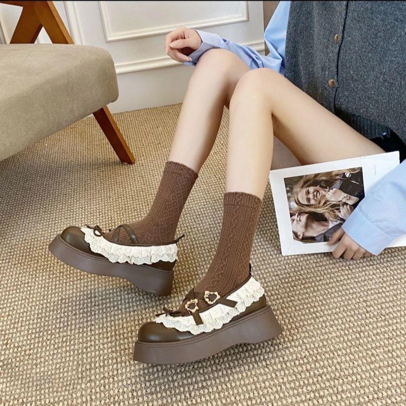 Cute and sweet bow Japanese small leather shoes for women's 2025 spring and summer new models with skirts, thick-soled Mary Jane shoes for women
