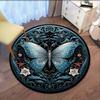 1pc Round Polyester Butterfly Rug - Non-Slip 3D Vintage Blue Art Deco Style Area Rug for Living Room, Bedroom - Crystal Velvet