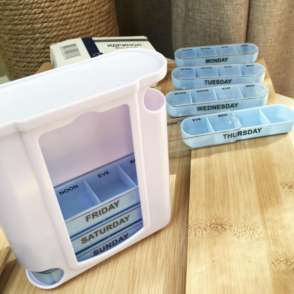 

Real Shot Pill Box Органайзер Держатель для планшета 7 дней в неделю Лекарственный планшет Держатель для лекарств Коробка для хранения Таблетница Чехол Органайзер Контейнерный комплект