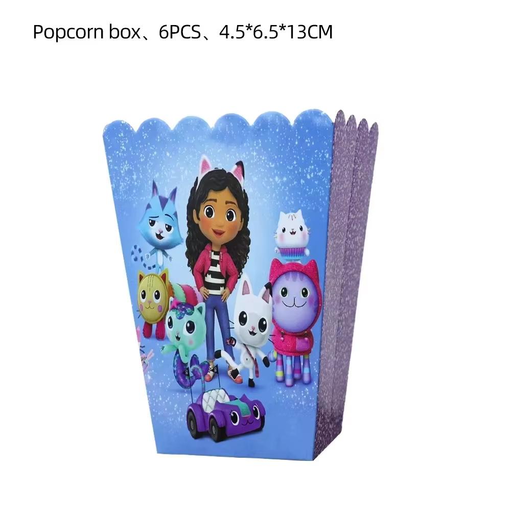 

Gabby Dollhouse Popcorn Box Candy Box Birthday Party Decoration Animation Gabbys Snack Biscuit Box Baby Shower Party Supplies Present 6PCS
