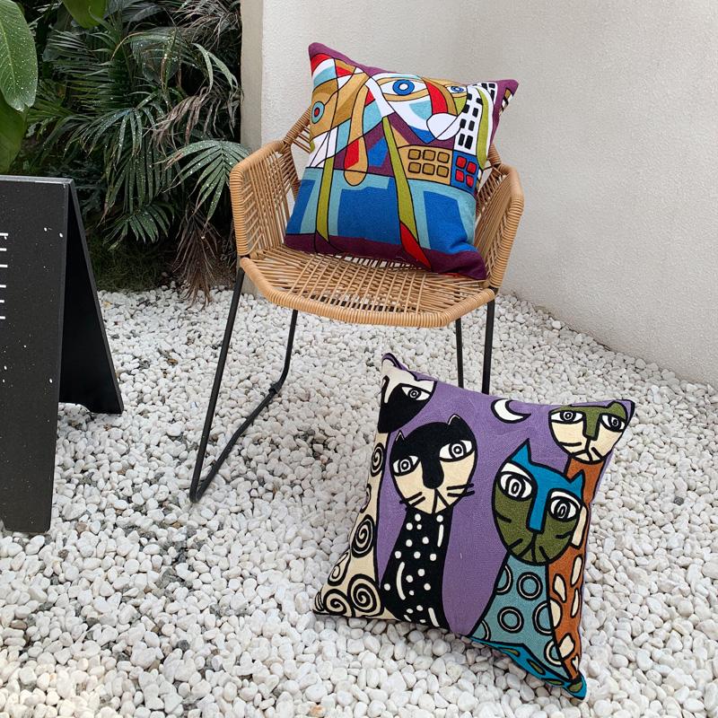 Picasso Embroidered Decorative Throw Pillowcases Abstract Creative Decoration for Home Sofa Pillow Cover