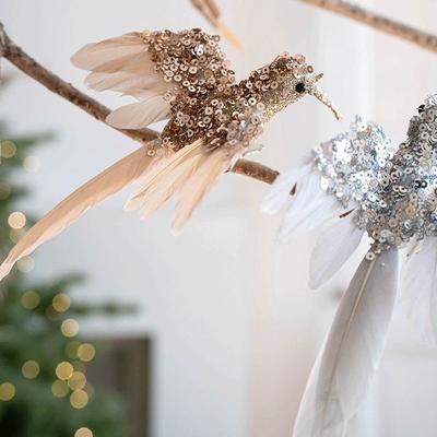 Realistic Glitter Christmas Bird Ornaments Glitter Feather Simulation Bird Decor Simulate Handmade Christmas Tree Decoration